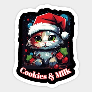 Cookies & Milk - Christmas Cat - Winter Holiday Sticker